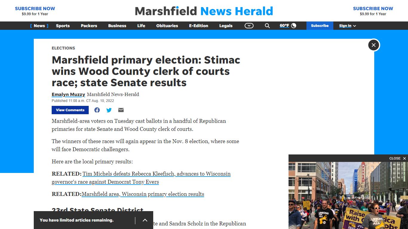 Marshfield primary election results: Wood County clerk of courts