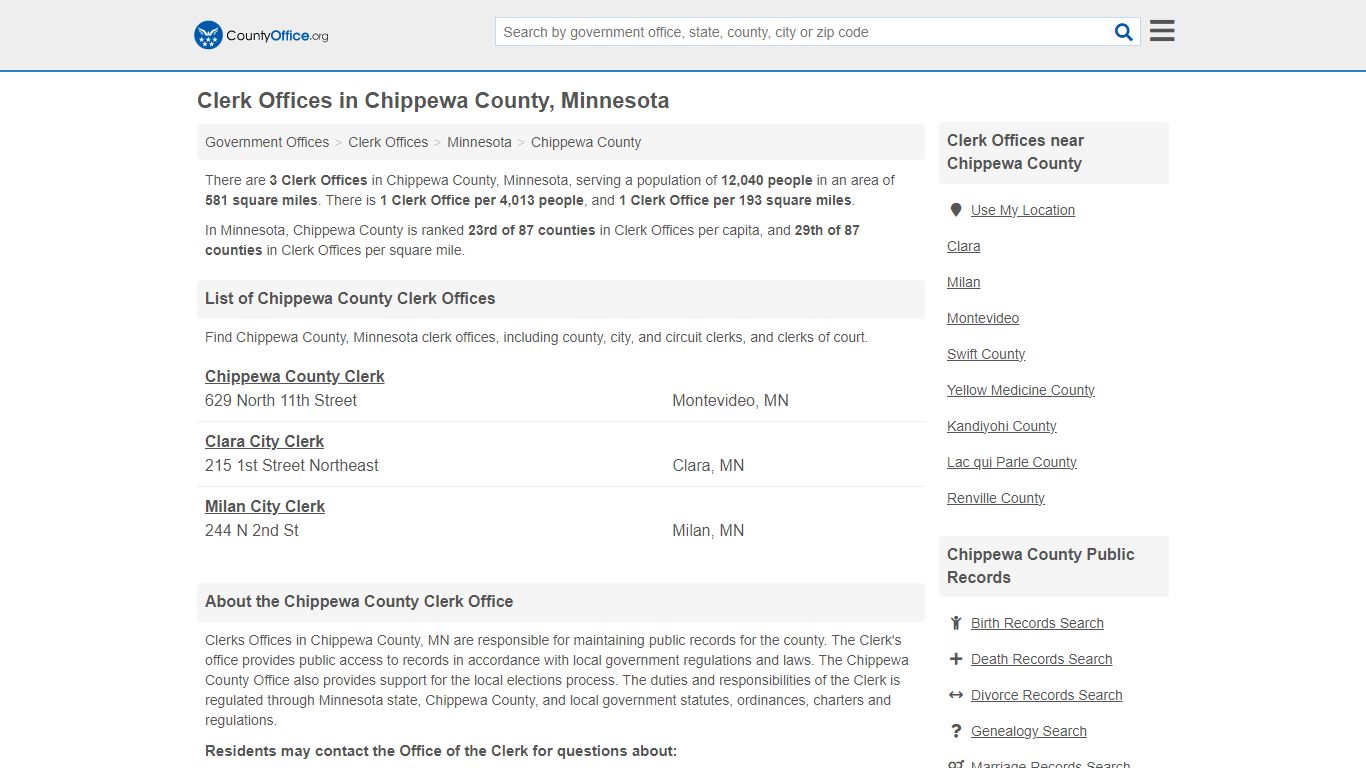 Clerk Offices - Chippewa County, MN (County & Court Records)