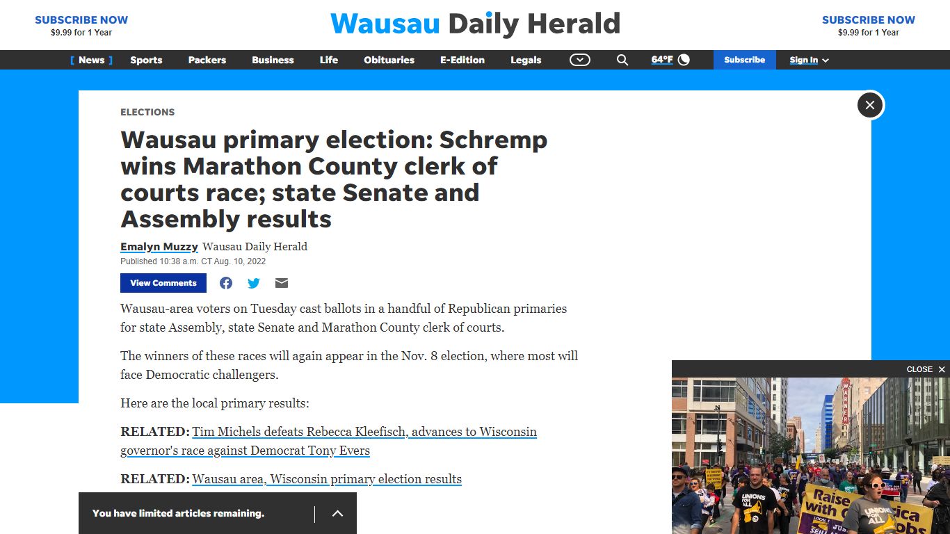 Wausau Marathon County clerk of courts primary election results